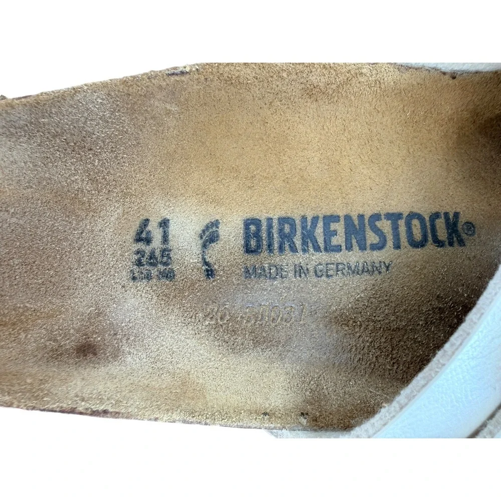 Birkenstock Madrid Big Buckle Pearl White Gold Leather Slide Sandals EU 41 US 10